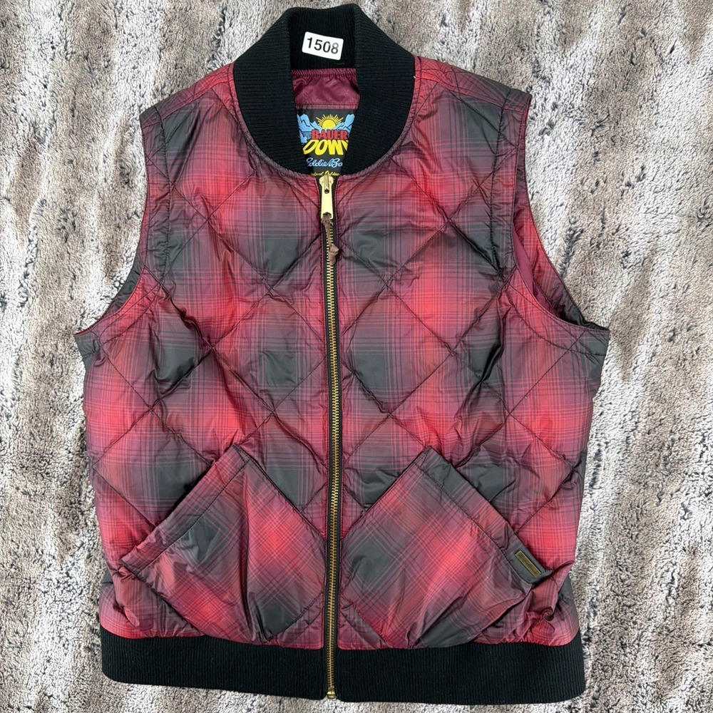 Eddie Bauer Women's Red Black Plaid Down Vest Campside Camping Outdoors XL